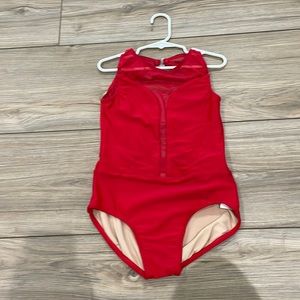 red ilogear leotard with low back